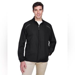 Water Resistant Windbreaker with Reflective Piping and Stand-Up Collar-Black
